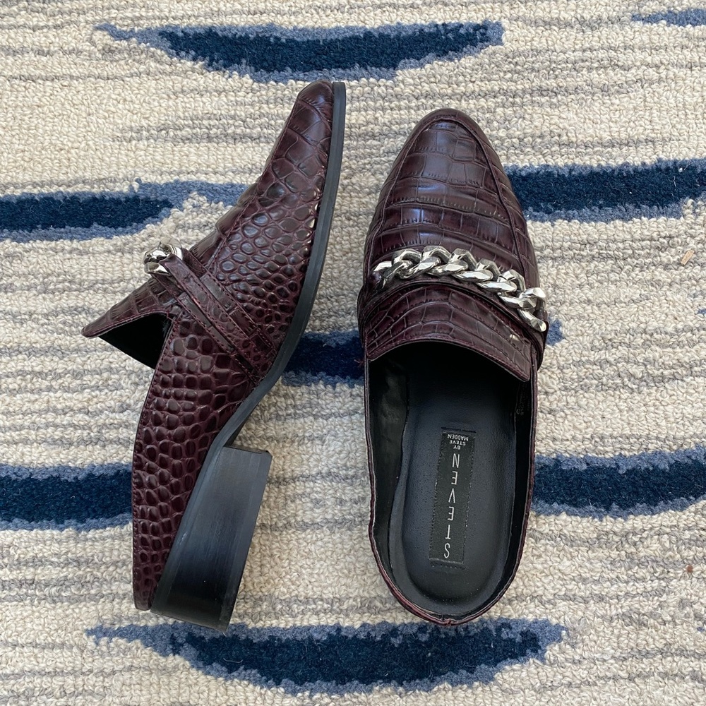 Steven Swanki Mule Croc Chainlink Mule Burgundy 9… - image 3